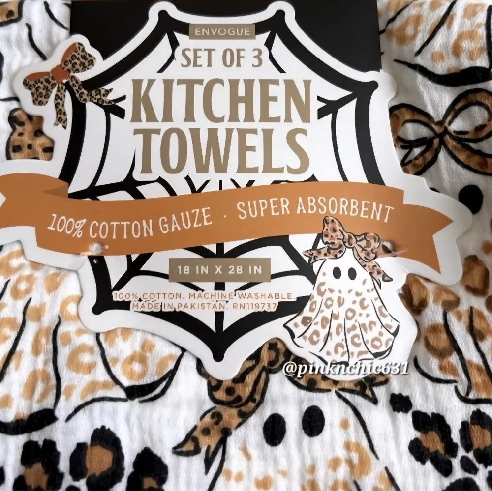 Envogue Cotton Gauze Ghost Cheetah Leopard Print Halloween Kitchen Towels